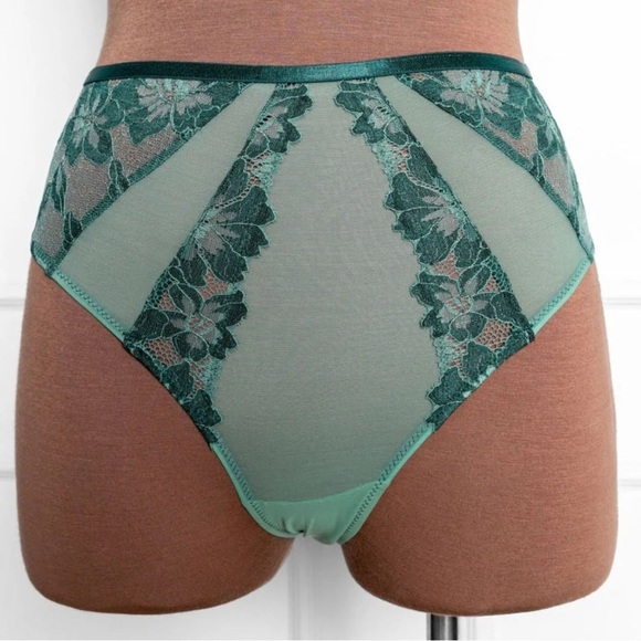 *NWT* Mentionables / Lace & Mesh High Waist Garter Panty / Garden Green / 1X - Picture 4 of 13
